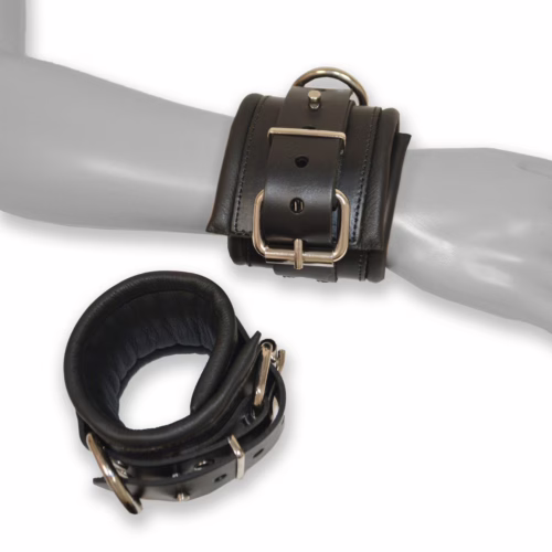 Prowler Red Leather Lockable Wrist Restraints - Black
