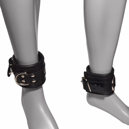 Lockable black leather ankle restraints
