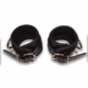 Lockable black leather ankle restraints with padded interior