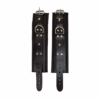 Black leather lockable ankle restraints with silver hardware