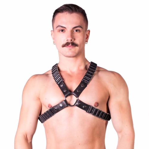 A man wearing a black and silver Prowler Red Ballistic Harness