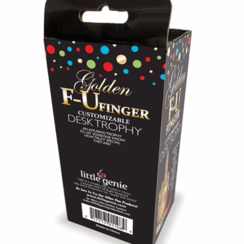 Celebrate someone's special qualities with the humorous Golden F-U Finger trophy. Golden F-U Finger customizable desk trophy packaging