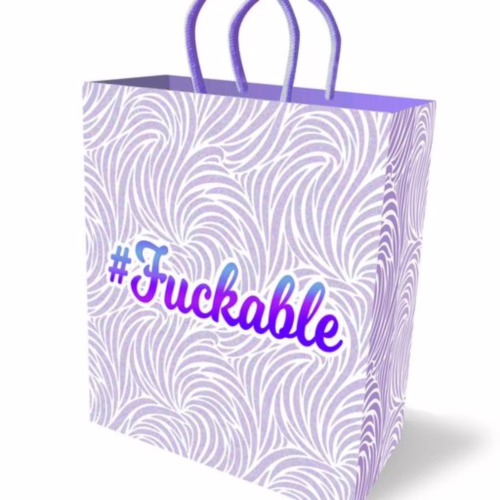 Add some fun to your gifts with this playful '#Fuckable' gift bag! Purple and white swirl gift bag with '#Fuckable' text