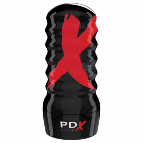 Experience ultimate pleasure with the PDX Elite Air Tight Pussy Stroker, available at The Loving Company. PDX Elite Air Tight Pussy Stroker, featuring a black design with red accents
