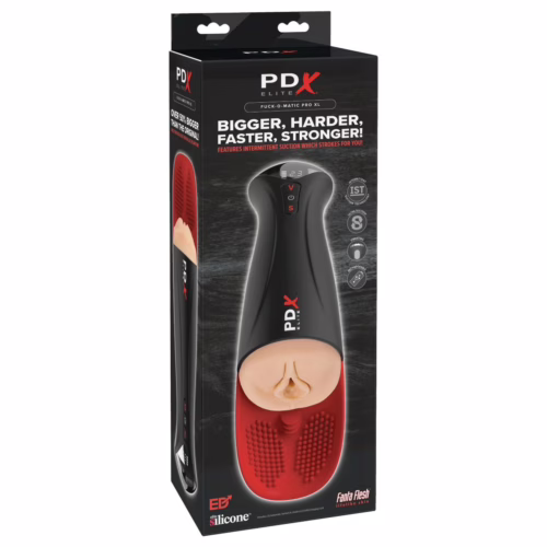 Experience intense pleasure with the PDX Elite Fuck-O-Matic Pro XL, now available. PDX Elite Fuck-O-Matic Pro Male Masturbator - XL, features a realistic design and suction