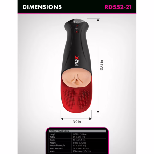 Experience ultimate pleasure with the PDX Elite Fuck O Matic Pro Male Masturbator. PDX Elite Fuck O Matic Pro Male Masturbator with dimensions