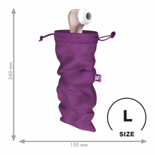 Purple storage pouch with a Satisfyer device partially visible