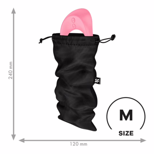 Satisfyer Treasure Bag in black mesh with pink handle