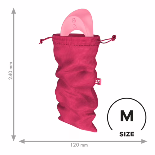 Satisfyer Treasure Bag in pink with a toy peeking out