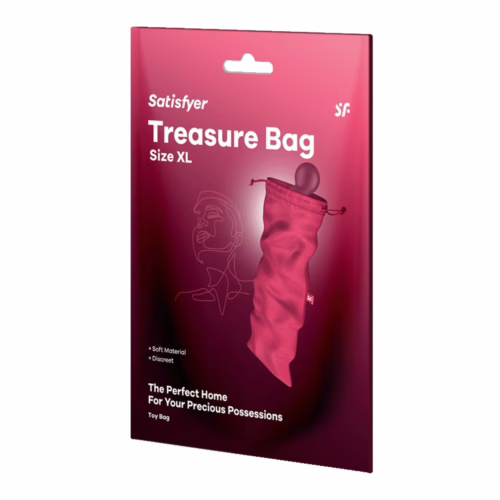 Satisfyer Treasure Bag packaging, size XL, featuring soft material and discreet design