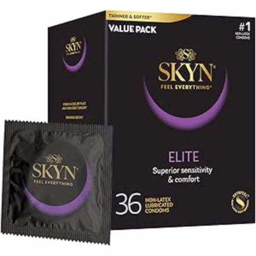 Experience superior sensitivity with Skyn Elite Latex Free Condoms, available in a convenient 36-pack. 36 Skyn Elite Latex Free Condoms - 36 Pack