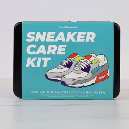 Sneaker Care Kit packaging featuring colorful illustration of sneakers