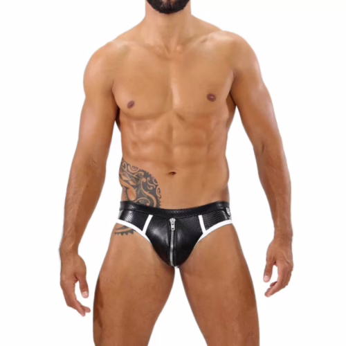 Man wearing Tof Paris Pilot Empty Bottom in black and white