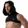Tof Paris Paris Hoodie Harness in black, worn by a man with a hood and zippered pocket