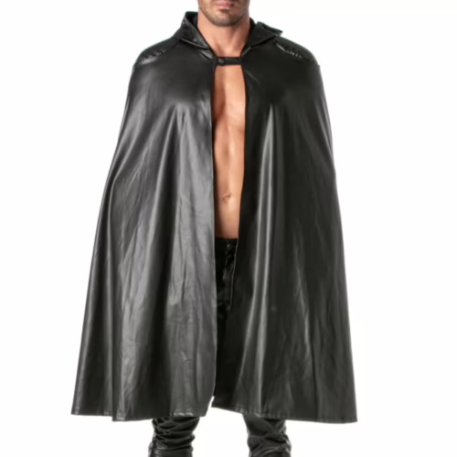Man wearing a black hooded cape