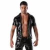 Tof Paris Vinyl Zipped Vest - Black, model wearing a shiny black vest