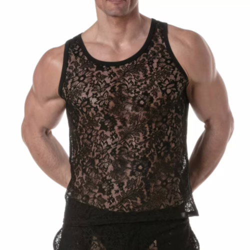 Black lace tank top with floral pattern