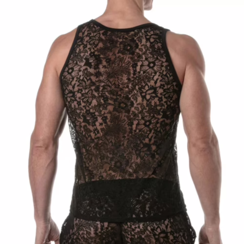 Black lace tank top with floral patterns