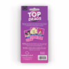 Battle it out with your friends in the ultimate drag queen card game, 'Top Drags'! Back of the 'Top Drags' card game by Bubblegum Stuff, featuring drag queen cards
