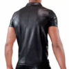 Black leather-like Tof Paris Fetish Polo, showcasing a fitted design from the back