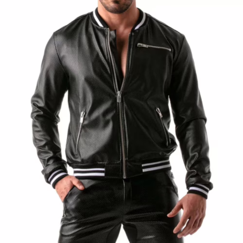 Black/white bomber jacket with zippered pockets