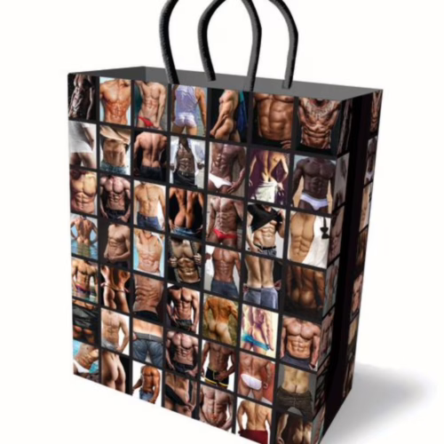 Surprise Someone Special With The Little Genie Sexy Guys Gift Bag! Gift Bag With A Collage Of Muscular Male Torsos, Available At The Loving Company.