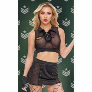 bld1410_f-1 Baci sergeant costume black mesh military inspired 4 piece role play set