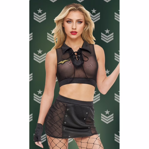 Baci sergeant costume black mesh military inspired 4 piece role play set