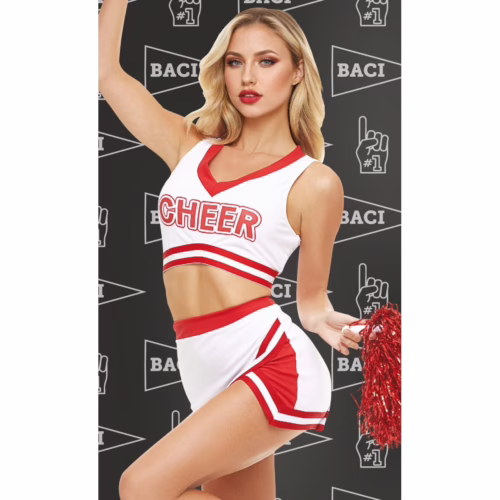 Baci cheerleader costume 4 piece red white cropped top playful role play costume