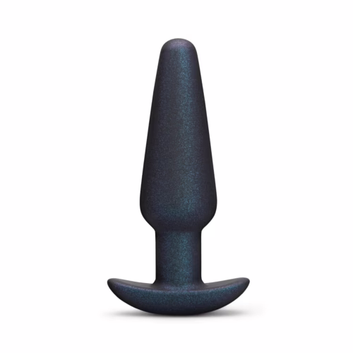 b-vibe hefty weighted butt plug with sparkly silicone finish and secure flared base