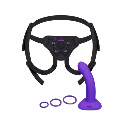 B-Vibe vibrating curved strap-on kit with 6.5 inch dildo and ergonomic harness for couples