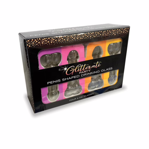 Glitterati Penis 6oz Drinking Glass Pack of 4