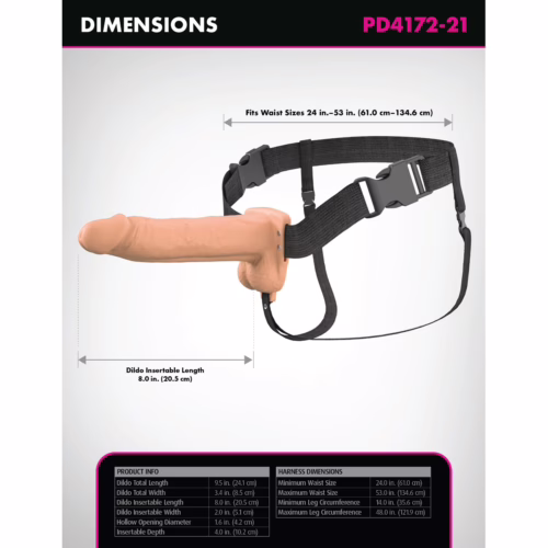 Fantasy X-Tensions Elite Vibrating 8inch Dual Density Silicone Hollow Strap On