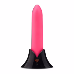 point_pink_instand_800x800_fd8c7d6e-3130-4b16-867f-780d9dc6ab43 Nu Sensuelle Point bullet vibrator in black, pink and silver colours showing compact design and simple controls