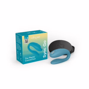 snsy5sg8 We-Vibe Sync Go couples vibrator in turquoise with compact travel design and dual stimulation technology